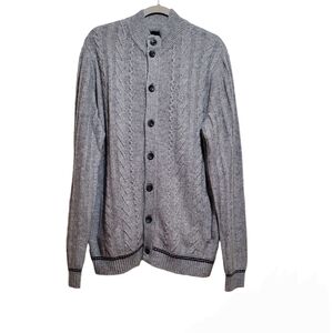 Lachlan British Inspired Men's Cable-Knit Gray Lambswool Cardigan Sweate…